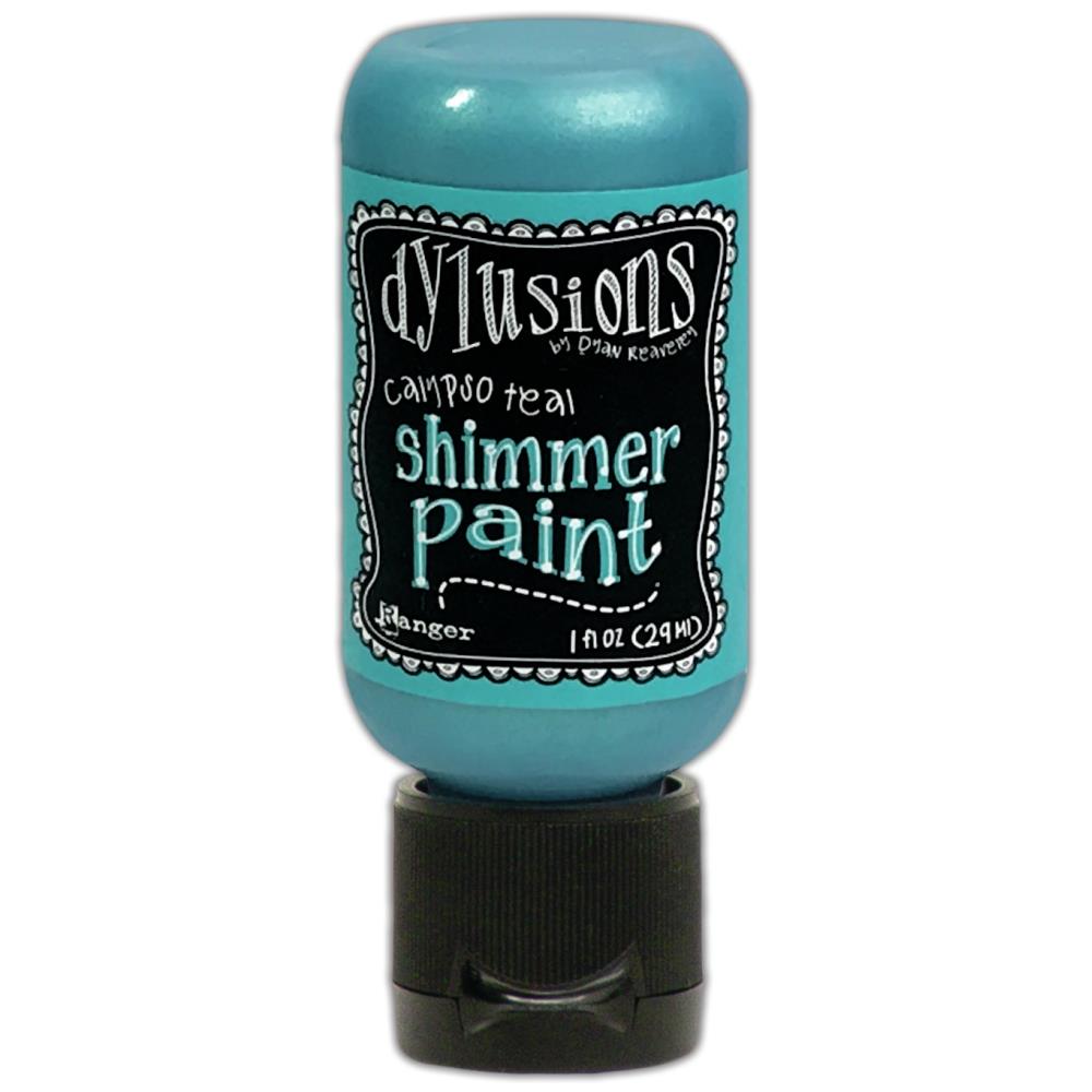 Calypso Teal - Dylusions Shimmer Acrylic Paint by Dyan Reaveley ... Vibrant Mica Infused Pearlescent Gorgeous Colours - Flip Cap Bottle 1 fl oz (29ml). Dyan Reaveley's Dylusions acrylic paint is a beautiful sparkly shimmer. These are not simply a flash of iridescence or white pearl, these are colourful through and through! Smooth, blendable, waterbased acrylic paint, easy to use, quick drying, layerable.