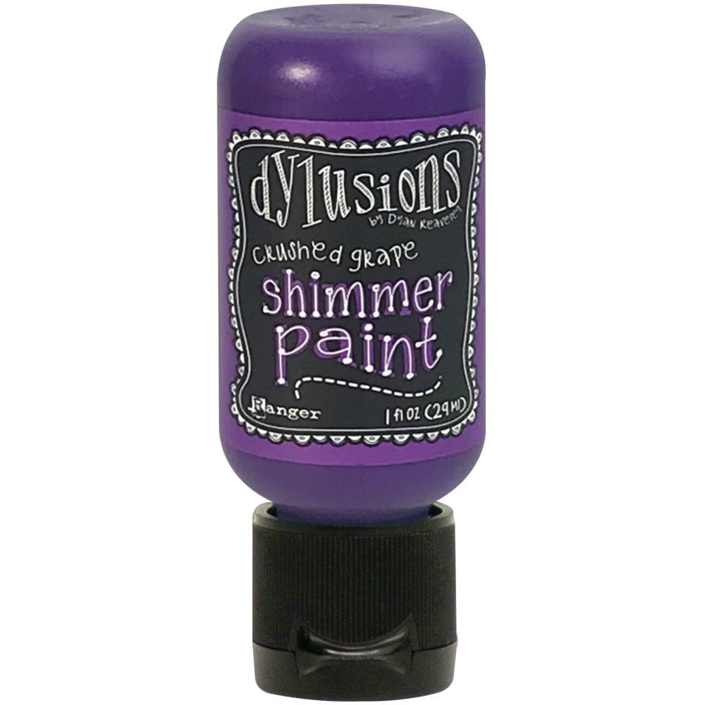photo of Crushed Grape - Dylusions Shimmer Acrylic Paint by Dyan Reaveley ... Vibrant Mica Infused Pearlescent Gorgeous Colours - Flip Cap Bottle 1 fl oz (29ml). Dyan Reaveley's Dylusions acrylic paint is a beautiful sparkly shimmer. These are not simply a flash of iridescence or white pearl, these are colourful through and through! Smooth, blendable, waterbased acrylic paint, easy to use, quick drying, layerable.