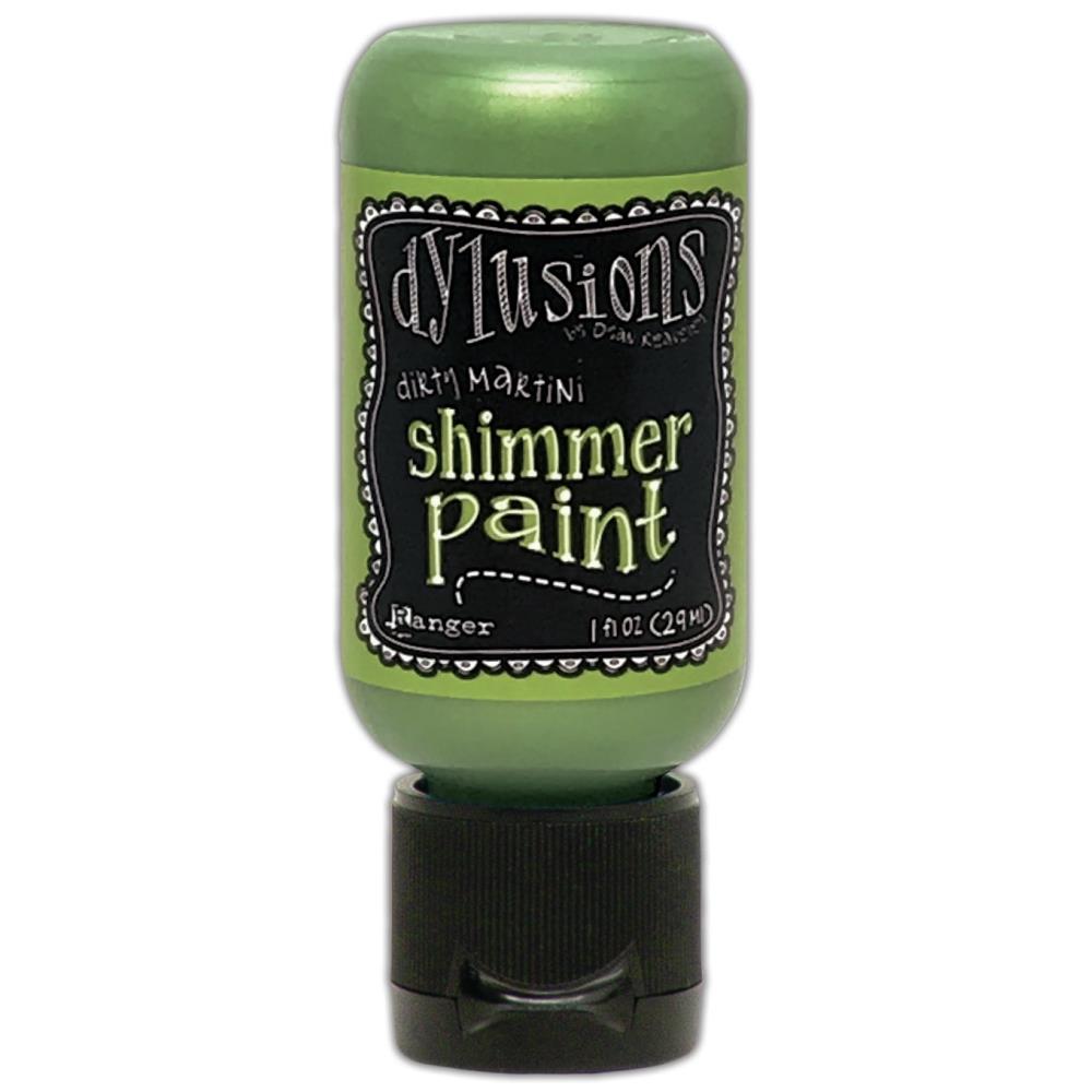 Dirty Martini, green - Dylusions Shimmer Acrylic Paint by Dyan Reaveley ... Vibrant Mica Infused Pearlescent Gorgeous Colours - Flip Cap Bottle 1 fl oz (29ml). Dyan Reaveley's Dylusions acrylic paint is a beautiful sparkly shimmer. These are not simply a flash of iridescence or white pearl, these are colourful through and through! Smooth, blendable, waterbased acrylic paint, easy to use, quick drying, layerable.