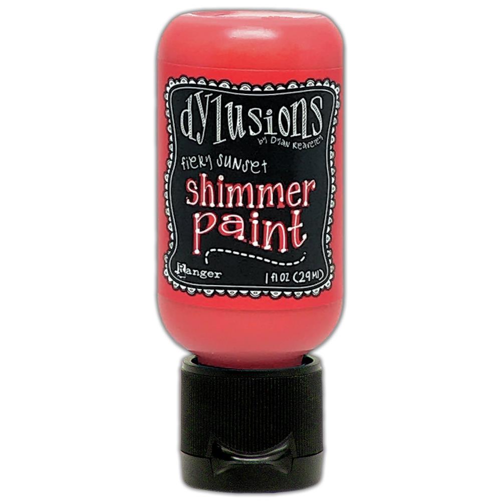 Fiery Sunset, red - Dylusions Shimmer Acrylic Paint by Dyan Reaveley ... Vibrant Mica Infused Pearlescent Gorgeous Colours - Flip Cap Bottle 1 fl oz (29ml). Dyan Reaveley's Dylusions acrylic paint is a beautiful sparkly shimmer. These are not simply a flash of iridescence or white pearl, these are colourful through and through! Smooth, blendable, waterbased acrylic paint, easy to use, quick drying, layerable.