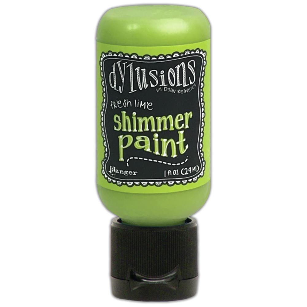 Fresh Lime - Dylusions Shimmer Acrylic Paint by Dyan Reaveley ... Vibrant Mica Infused Pearlescent Gorgeous Colours - Flip Cap Bottle 1 fl oz (29ml). Dyan Reaveley's Dylusions acrylic paint is a beautiful sparkly shimmer. These are not simply a flash of iridescence or white pearl, these are colourful through and through! Smooth, blendable, waterbased acrylic paint, easy to use, quick drying, layerable.