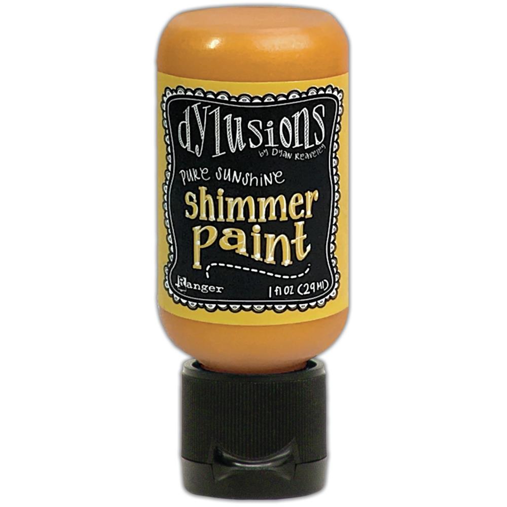 Pure Sunshine - Dylusions Shimmer Acrylic Paint by Dyan Reaveley ... Vibrant Mica Infused Pearlescent Gorgeous Colours - Flip Cap Bottle 1 fl oz (29ml). Dyan Reaveley's Dylusions acrylic paint is a beautiful sparkly shimmer. These are not simply a flash of iridescence or white pearl, these are colourful through and through! Smooth, blendable, waterbased acrylic paint, easy to use, quick drying, layerable.