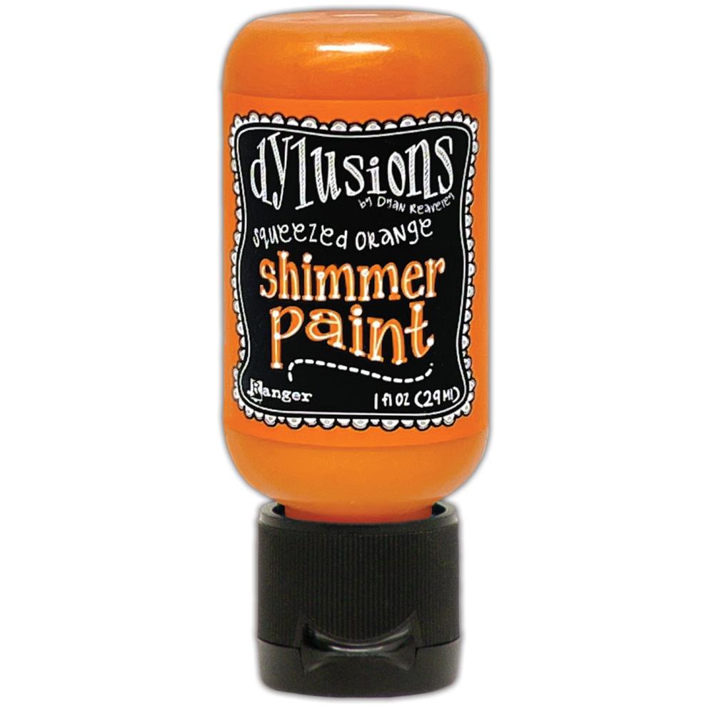 Squeezed Orange - Dylusions Shimmer Acrylic Paint by Dyan Reaveley ... Vibrant Mica Infused Pearlescent Gorgeous Colours - Flip Cap Bottle 1 fl oz (29ml). Dyan Reaveley's Dylusions acrylic paint is a beautiful sparkly shimmer. These are not simply a flash of iridescence or white pearl, these are colourful through and through! Smooth, blendable, waterbased acrylic paint, easy to use, quick drying, layerable.