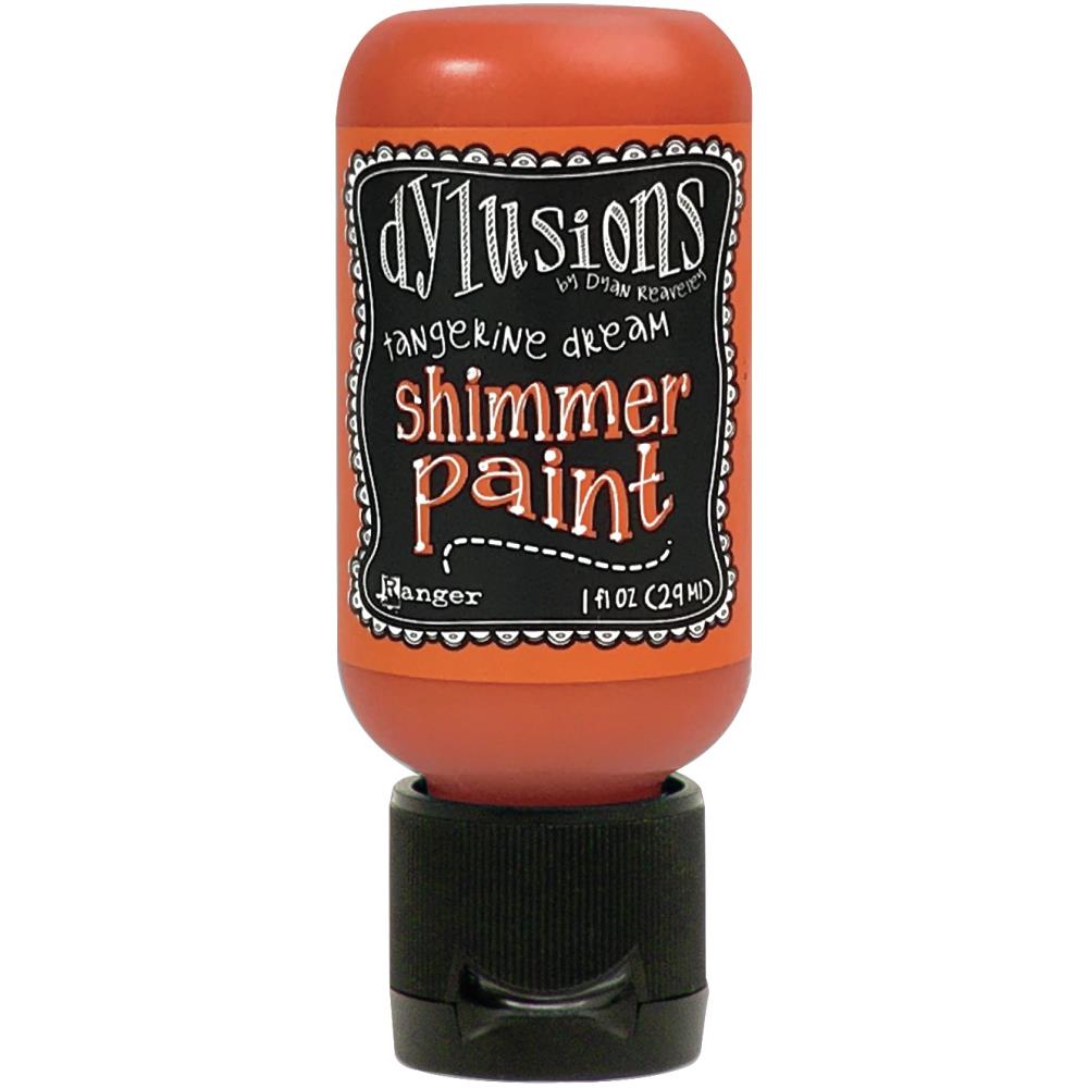 Tangerine Dream, dark orange - Dylusions Shimmer Acrylic Paint by Dyan Reaveley ... Vibrant Mica Infused Pearlescent Gorgeous Colours - Flip Cap Bottle 1 fl oz (29ml). Dyan Reaveley's Dylusions acrylic paint is a beautiful sparkly shimmer. These are not simply a flash of iridescence or white pearl, these are colourful through and through! Smooth, blendable, waterbased acrylic paint, easy to use, quick drying, layerable.