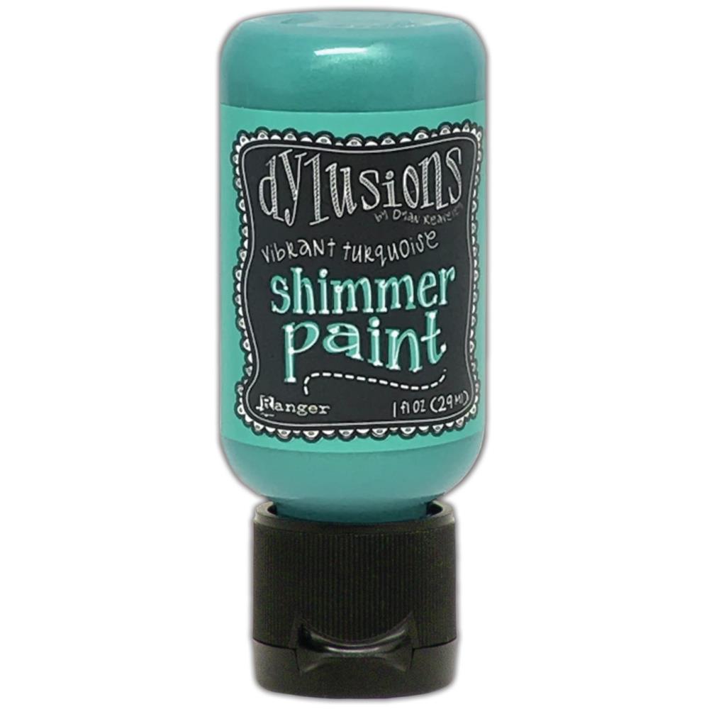Vibrant Turquoise - Dylusions Shimmer Acrylic Paint by Dyan Reaveley ... Vibrant Mica Infused Pearlescent Gorgeous Colours - Flip Cap Bottle 1 fl oz (29ml). Dyan Reaveley's Dylusions acrylic paint is a beautiful sparkly shimmer. These are not simply a flash of iridescence or white pearl, these are colourful through and through! Smooth, blendable, waterbased acrylic paint, easy to use, quick drying, layerable.