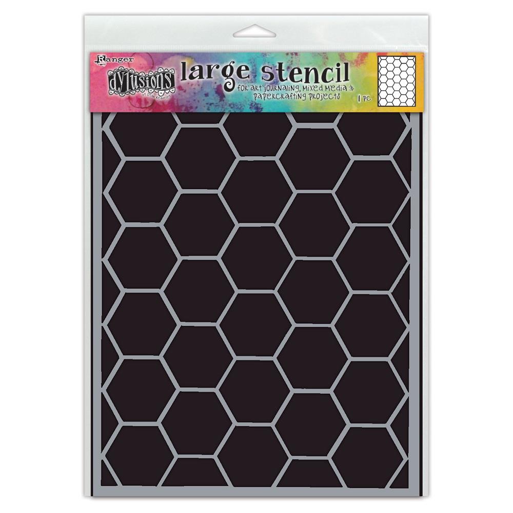 Hexicomb ... Large (9"x12") Stencil - by Dyan Reaveley of Dylusions.  Add Dyan's fantastic versatile net of hexagons design (6 sided shapes in a honeycomb layout) to your artwork, backgrounds, borders and everywhere in art journals, greeting cards, ATCs, scrapbook pages, planners, canvas artwork and more. Let your imagination be your guide and enjoy the creativity!