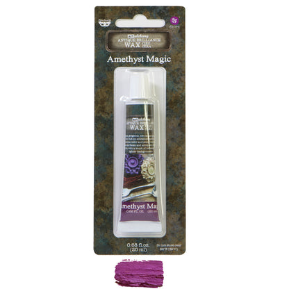 Wax ... Finnabair Art Alchemy by Prima Marketing - Creamy bees wax based mixed media medium for adding metallic and opalescent finishes to off-the-page models, home decor, sculpture, papercrafts, mixed media and visual arts. Image showing the tube of Antique Brilliance in Amethyst Magic.