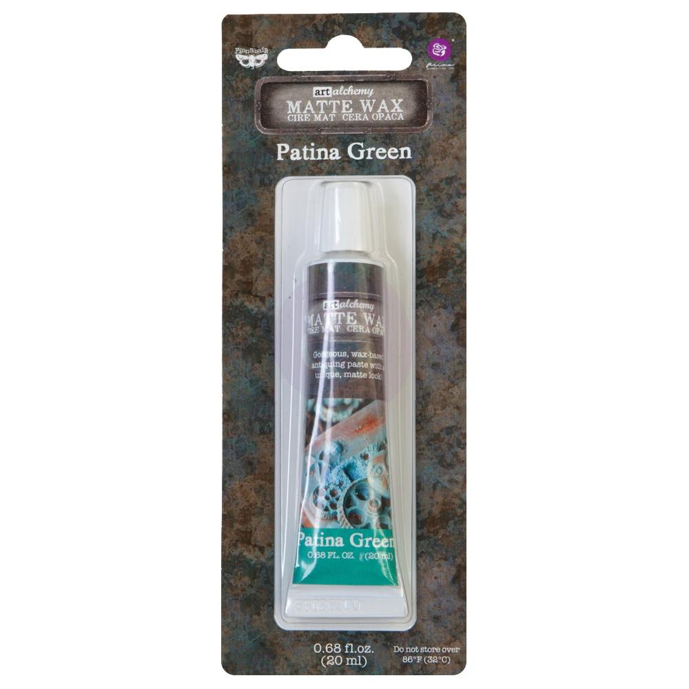 Wax ... Finnabair Art Alchemy by Prima Marketing - Creamy bees wax based mixed media medium for adding metallic and opalescent finishes to off-the-page models, home decor, sculpture, papercrafts, mixed media and visual arts. Image showing the tube of Matte Patina Green.