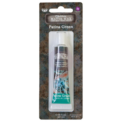 Wax ... Finnabair Art Alchemy by Prima Marketing - Creamy bees wax based mixed media medium for adding metallic and opalescent finishes to off-the-page models, home decor, sculpture, papercrafts, mixed media and visual arts. Image showing the tube of Matte Patina Green.