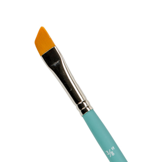 Angular Shader Paint Brush, 3/8" wide - Princeton Select ... durable high quality all media paintbrush to use for decorating, painting, papercrafts, mixed media, creating art. One brush with blue wooden handle, silver ferrules, flexible angled synthetic bristles, 3/8 inch wide (3/8" or 9mm). Fantastic for blending, shaping faces, petals or leaves, painting fine and thick lines, filling in areas, tipping into small areas... its such a great shape for a brush.