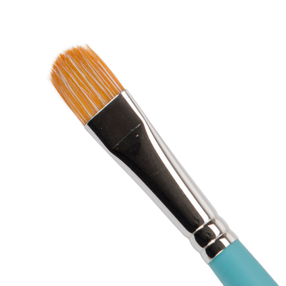 Lunar Blender Paint Brush, 1/2" wide - Princeton Select ... durable high quality all media paintbrush to use for decorating, painting, papercrafts, mixed media, creating art. One brush with blue wooden handle, silver ferrules, firm flat rounded tip, mixed synthetic bristles, half inch wide (1/2" or 12mm). Lunar Blenders are brushes for dry brushing, painting rounded shapes, blending colours, painting broad lines with rounded ends, filling in areas, roughing up paints or mediums for texture.