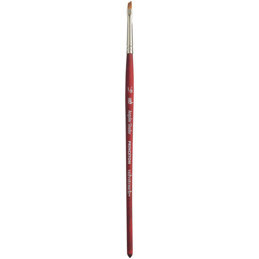 Angular Shader, 1/8" (one eighth inch) - Velvetouch All Media Paint Brush by Princeton... artist quality paint brush with flexible synthetic bristles as a flat brush angled to a straight chisel tip. Wooden handle with a velvety, lightweight and balanced feel. Ideal for painting, crafting, visual arts.