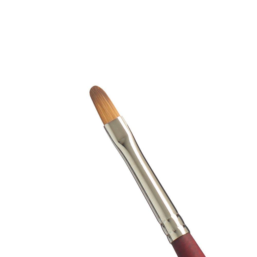 Filbert no.4 - Velvetouch All Media Paint Brush by Princeton ... Flat brush with flexible synthetic bristles with rounded oval tip. The Filbert Princeton Velvetouch is perfect for all kinds of creativity including colouring stamps, painting leaves, fluffing up clouds in the sky, shaping petals, lettering and more. Use in journaling, cardmaking, painting a canvas, creating ATCs, scrapbooking, doodling in your planner, mark making on all kinds of visual arts, papercrafts and crafty moments. Closeup.