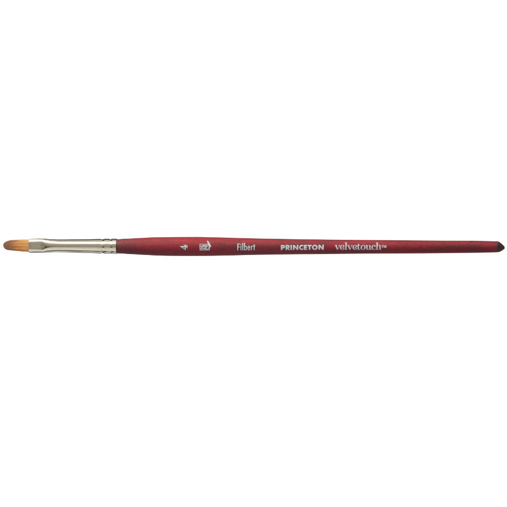 Filbert no.4 - Velvetouch All Media Paint Brush by Princeton ... Flat brush with flexible synthetic bristles with rounded oval tip. The Filbert Princeton Velvetouch is perfect for all kinds of creativity including colouring stamps, painting leaves, fluffing up clouds in the sky, shaping petals, lettering and more. Use in journaling, cardmaking, painting a canvas, creating ATCs, scrapbooking, doodling in your planner, mark making on all kinds of visual arts, papercrafts and crafty moments.