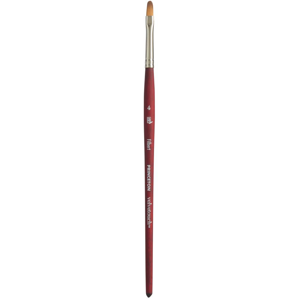 Filbert no.4 - Velvetouch All Media Paint Brush by Princeton ... Flat brush with flexible synthetic bristles with rounded oval tip. The Filbert Princeton Velvetouch is perfect for all kinds of creativity including colouring stamps, painting leaves, fluffing up clouds in the sky, shaping petals, lettering and more. Use in journaling, cardmaking, painting a canvas, creating ATCs, scrapbooking, doodling in your planner, mark making on all kinds of visual arts, papercrafts and crafty moments.