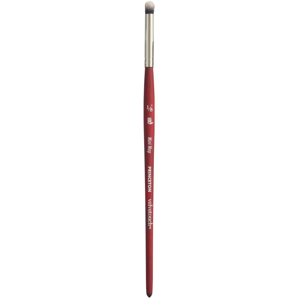 Mini Mop, 1/8" - Velvetouch All Media Paint Brush by Princeton... artist quality paint brush with flexible synthetic bristles in a round base with very soft fine bristles and domed tip. Wooden handle with a velvety, lightweight and balanced feel. Ideal for painting, crafting, visual arts.