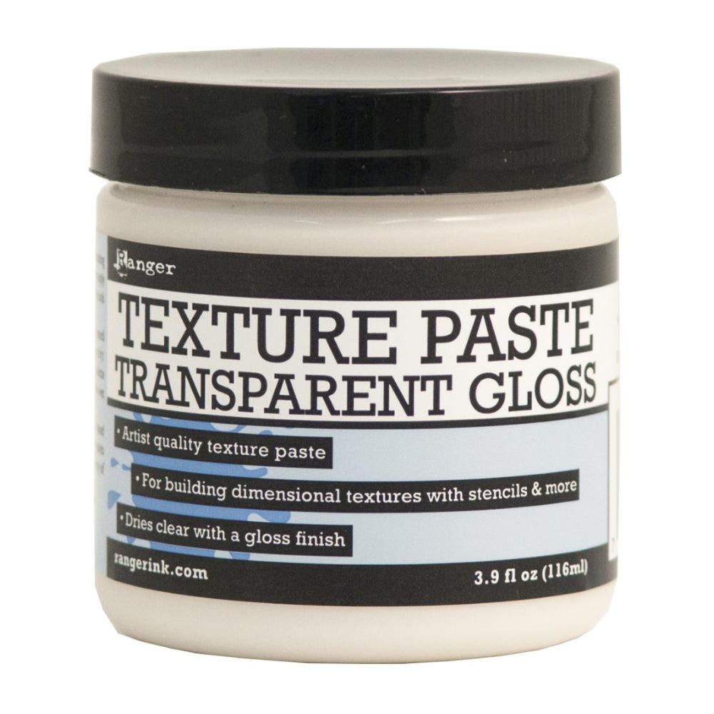 Texture Paste, Transparent - by Ranger ... Dimensional medium with clear coverage and raised smooth gloss finish for use in mixed media, scrapbooking, papercrafts, visual arts. 3.9 fl oz (116ml) jar. Artist quality texture paste.