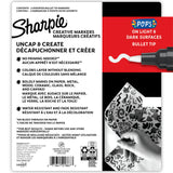 details from the packaging for Sharpie Creative Markers, medium tip paint pens with Bullet Tip.  Waterbased creative paint pens which do not need priming and work on all surfaces, drying to a permanent, water resistant, fade resistant finish. Does not bleed through paper and works on both light and dark surfaces. 