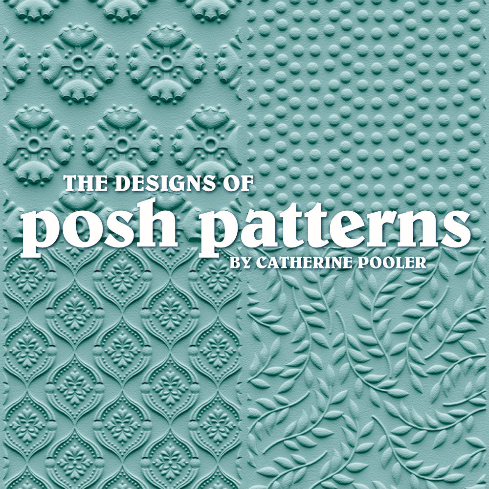 Posh Patterns - 3D Embossing Folder ... designed by Catherine Pooler for Sizzix (no.666828). The embossing folder is greeting card sized - A6 (113mm x 162mm), each design is 53mm x 80mm.
A fabulous way to create something different for a card or journal fodder, use as a single piece with 4 designs or emboss different patterns on smaller pieces at the same time.
