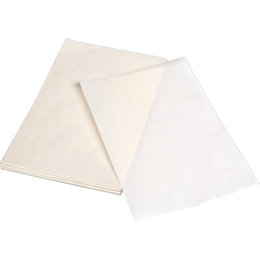 Release Sheets - by Sizzix ... rectangles of waxed paper to help with easy removal of die cut pieces when diecutting small or intricate designs. 25 (twenty five) sheets, 6"x4" (15.24cm x 10.16cm).   Perfect to use for die cutting small, intricate and very detailed die cutting templates like delicate wings and tiny alphabets. Photo of a stack of sheets with a loose layer.