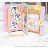 Library Pocket, ATC Card and Tabs - Sizzix Thinlits die cutting templates by Eileen Hull. 5 (five) dies for a folded pocket, labels, tabs and artist trading card (ATC) base with rounded corners (no.666151). Example by Sizzix