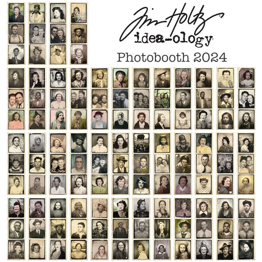 PhotoBooth - Idea-Ology Layers by Tim Holtz ... an eclectic collection of vintage photographs featuring people's portraits (head and shoulders, in singles and couples). Pack of 40 (forty) strips, each 43mm x 150mm long. Each strip is printed with 3 photos in sepia toned (vintage browns) on the front, plain white on the back of the strips. Each strip features 3 (three) beautiful portraits of lost relatives (or friends, favourite people, they can be whoever you want them to be! TH93799
