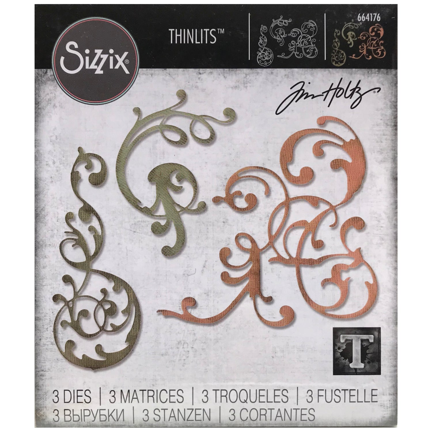 Adorned - Sizzix Thinlits die cutting templates by Tim Holtz. Create beautiful intricate scrolls and swirls out of paper, cardstock, vellum and tissue for mixed media, papercrafts, scrapbooking, bookmaking and more (no.664176). 3 (three) templates. This set of Thinlits includes designs that will enable you create wonderful elements to use as journal fodder, diary notes, calendar pockets, junk journal pages, scrapbooking elements and much more.
Sizes are from 1 1/2" x 3 7/8" to 3 5/8" x 3 7/8".