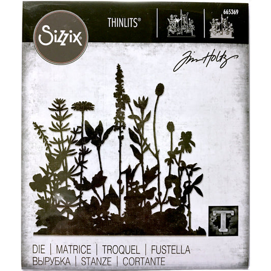 Flower Field ... Thinlits Die Cutting Templates by Tim Holtz, made by Sizzix (no.665369).
What a beautiful background of silhouette wildflowers and tall foliage with flowers and leaves, to use in your art, whether be for the background of other features, a cover of a book with dimension or the start of something bigger! Use for greeting cards, tags, off the page creations, add layers to cards, scrapbook pages, journaling. This set contains 1 template. Overall piece is (approx) : 4 1/2" x 5 3/4".
