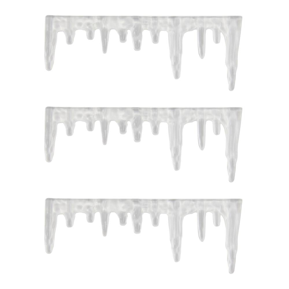 Mini Icicles - by Tim Holtz Idea-Ology ... sculpted translucent trim made of clear plastic in the shape of drippy looking edges. Add to your cards, artwork, display box, frame or other project. 3 (three) pieces each 2 3/4" wide x 1" high. Make these 3 miniature icicle ledges into whatever you wish - icicles, stalactites, drippy paint, drippy candle wax, use up or down (hanging or growing), mud drippy ledges, mossy edging... anything you wish! TH94450