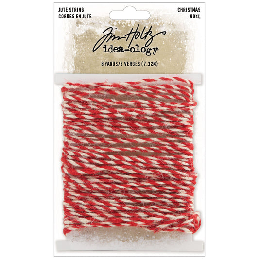 Jute String, Red and White Twist, Christmas - by Tim Holtz Idea-Ology - One long length of natural jute (string, twine) twisted with the colours of red and white, to use for cardmaking, assemblage projects, off-the-page marvels and party decor. One length of 7.3 metres (8 yards) long.
Add to your project, off-the-page marvel, canvas or other artistic creation and attach using trimmings, fasteners or collage medium. Alter using inks, texture pastes, stains, alcohol inks, Distress crayons or paints.