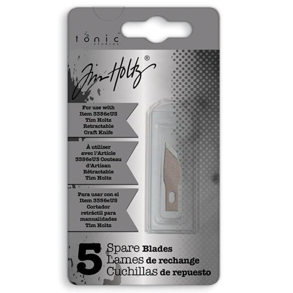 Wide, 7mm cutting edge - Spare Blades (Refill no.3358EUS) - by Tim Holtz by Tonic Studios ... to use with the Tim Holtz Retractable Craft Knife (no.3356E, not included, sold separately). This is the pack contains 5 (five) spare blades and basic instructions on the back of the pack. These are very sharp, durable pointy, steel blades with a short triangular shape. The very sharp working edge is approx 7mm long.