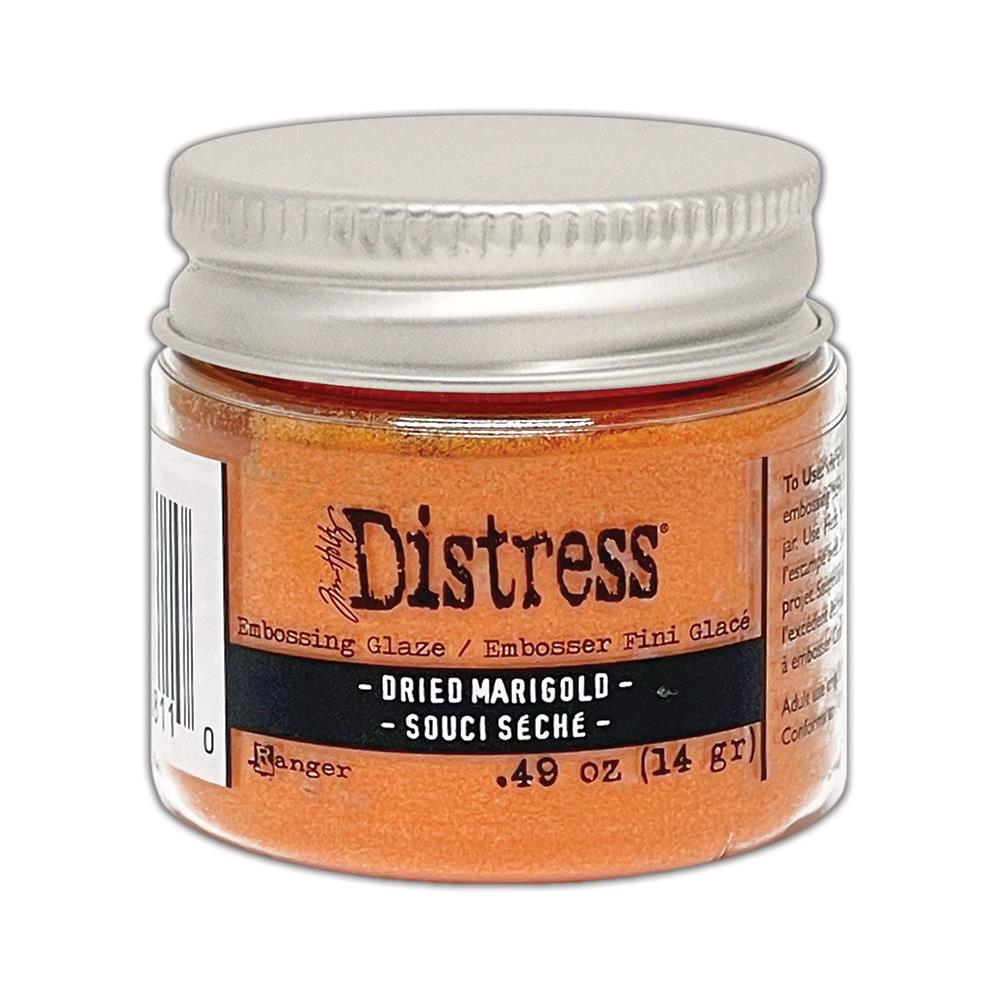 Dried Marigold Distress Embossing Glaze by Tim Holtz and Ranger. Distress Embossing Glaze is a fine embossing powder that once melted with a heat tool, creates a colourful tinted semi translucent and slightly textured glazing effect (like a varnish or enamel). Ideal for lettering, stamped images, stenciled areas, abstracts, backgrounds, cardmaking, mixed media, visual arts. Layer over other Distress inks, paints and stains for an unlimited colour palette.