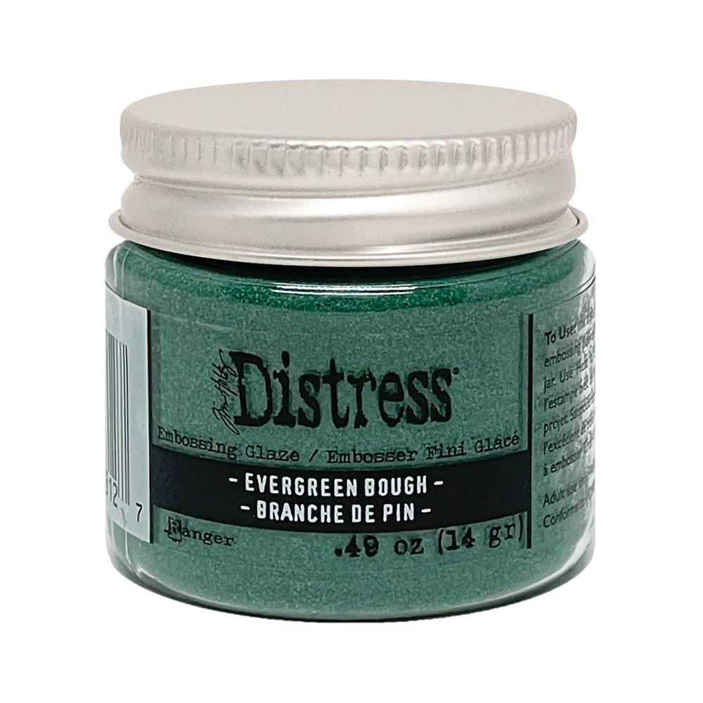 Evergreen Bough Distress Embossing Glaze by Tim Holtz and Ranger. Distress Embossing Glaze is a fine embossing powder that once melted with a heat tool, creates a colourful tinted semi translucent and slightly textured glazing effect (like a varnish or enamel). Ideal for lettering, stamped images, stenciled areas, abstracts, backgrounds, cardmaking, mixed media, visual arts. Layer over other Distress inks, paints and stains for an unlimited colour palette.