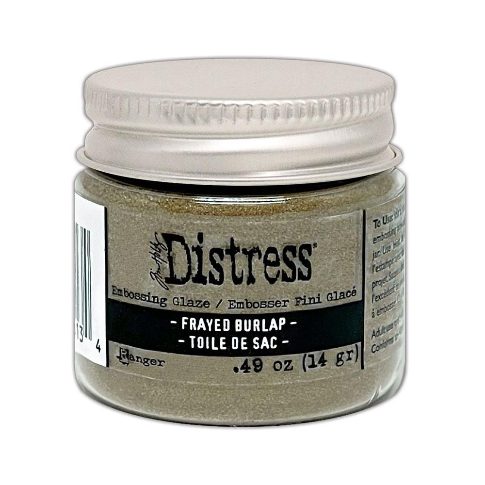Frayed Burlap Distress Embossing Glaze by Tim Holtz and Ranger. Distress Embossing Glaze is a fine embossing powder that once melted with a heat tool, creates a colourful tinted semi translucent and slightly textured glazing effect (like a varnish or enamel). Ideal for lettering, stamped images, stenciled areas, abstracts, backgrounds, cardmaking, mixed media, visual arts. Layer over other Distress inks, paints and stains for an unlimited colour palette.