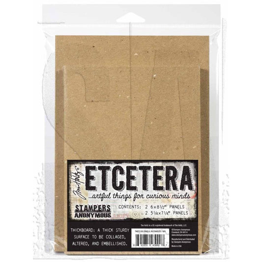 Rectangle Panels - Etcetera by Tim Holtz and Stampers Anonymous (THETC020) ... Sturdy thickboard substrate for dimensional creativity - 4 (four) large rectangles, 2 (two) of each size, 5 1/4" x 7 1/4" and 6" x 8 1/2", each 3mm thick.  Create marvellous dimensional makes like frames, boxes, trays, tiled backgrounds, and other visual arts projects. Use these artboards to create just about any off-the-page project you can imagine!