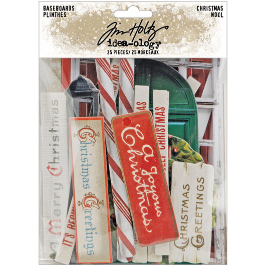 Christmas Baseboards ... by Tim Holtz Idea-Ology - A beautiful selection of vintage doors, windows, lamp posts, wreaths, lengths of heartfelt messages, labels and candy striping. Perfect for party decor, papercrafts, mixed media, cardmaking, assemblage projects, scrapbooking, journaling and visual arts. 25 (twenty five) chipboard pieces. TH94444
