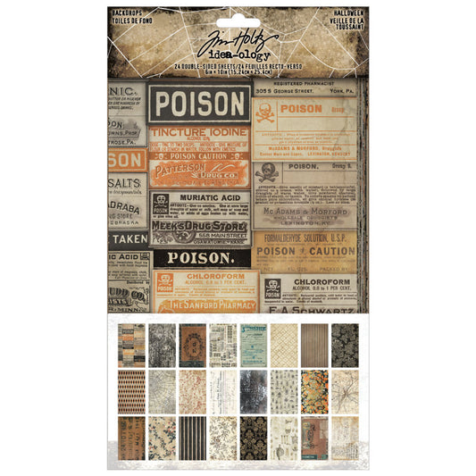 Tim Holtz Idea-Ology Surfaces - Backdrops - Printed Paper 6x10in - Halloween - 24 Sheets - NEW!