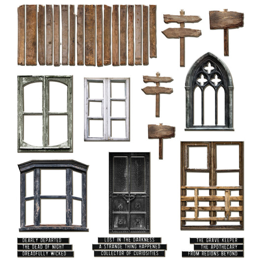 Tim Holtz Idea-Ology - Baseboards Halloween - Windows Doors Signposts - 36 Pieces - NEW!