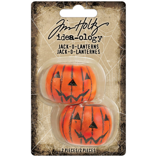 Tim Holtz Idea-Ology - Resin - Halloween - Jack O Lantern - Pumpkin Barrels - 2 Pieces - NEW!
