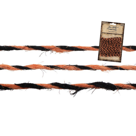 extra close up photo with tiny label for Jute String, Orange and Black Twist, Christmas - by Tim Holtz Idea-Ology - One long length of natural jute (string, twine) twisted with the colours of black and orange, to use for cardmaking, assemblage projects, off-the-page marvels and party decor. One length of 7.3 metres (8 yards) long.
Add to your project, off-the-page marvel, canvas or other artistic creation and attach using trimmings, fasteners or collage medium.