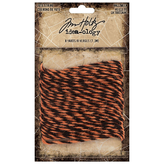 Jute String, Orange and Black Twist, Christmas - by Tim Holtz Idea-Ology - One long length of natural jute (string, twine) twisted with the colours of black and orange, to use for cardmaking, assemblage projects, off-the-page marvels and party decor. One length of 7.3 metres (8 yards) long.
Add to your project, off-the-page marvel, canvas or other artistic creation and attach using trimmings, fasteners or collage medium.