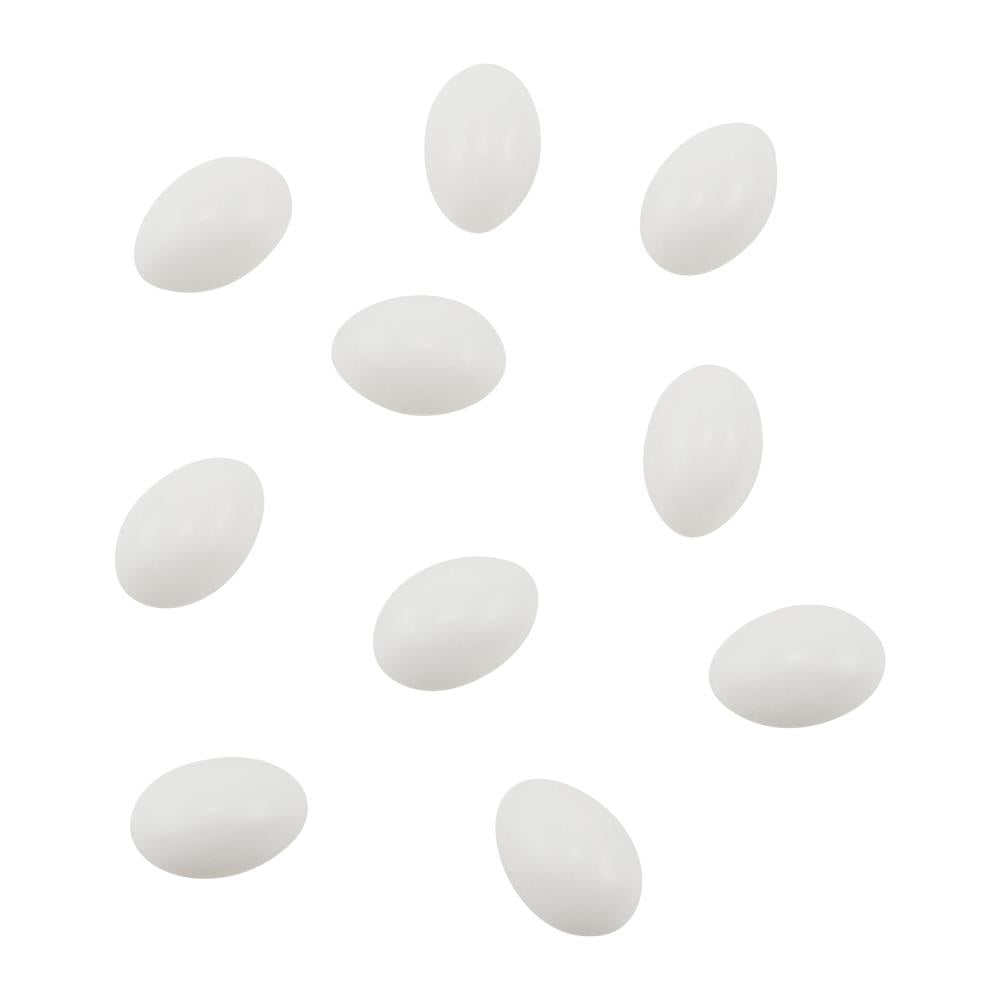 Tiny Eggs - Idea-Ology Resin Models by Tim Holtz ... miniature eggs made of white resin to use in mixed media, off-the-page projects, greeting cards, dimensional artwork, papercrafts and visual arts of all the fun kinds. TH94304 . Packet of 50 (fifty) pieces. Photo showing the shapes of these tiny very small realistic shaped eggs.