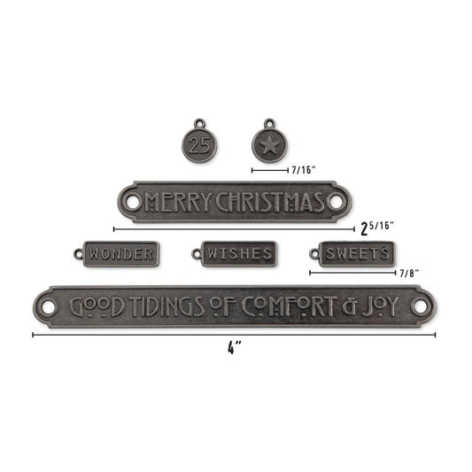 Tim Holtz Idea-Ology - Metal Word Long Plaques and Tags - Christmas - 7 Pieces