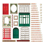 image for the Christmas Baseboards and Transparencies ... by Tim Holtz Idea-Ology - Baseboards are a sturdy cardstock printed and die cut into the style of vintage doors, windows, message labels. Transparencies are clear acetate printed with vintage style leadlight window finishes. Ideal for party decor, papercrafts, mixed media, cardmaking, assemblage projects, scrapbooking, journaling and visual arts. 45 (forty five) pieces. 