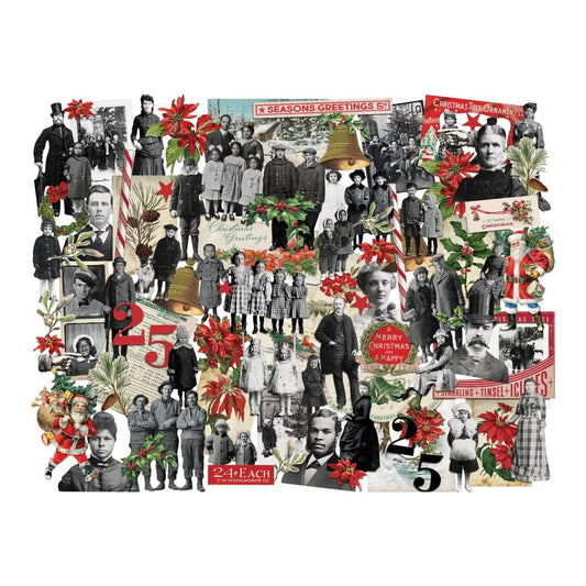 Layers and Paper Dolls - Christmas 2023 ... Idea-Ology by Tim Holtz - beautiful and versatile, this pack is full of vintage photographs and salvaged festive Christmas elements, used for decorations, displays and ornaments, mixed media, cardmaking, papercraft, scrapbooking and visual arts. 95 die cut pieces printed on heavyweight paper with a matte finish, no white edges. Pieces include gorgeous poinsettia, numbers, paper dolls, holly, mistletoe and much more.
