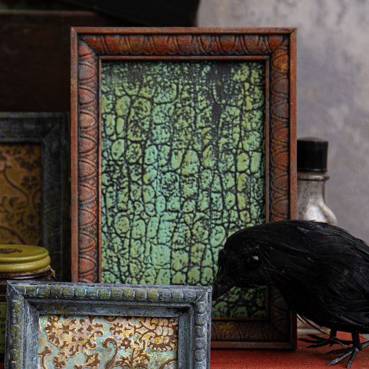 Example of Reptile - 3D Texture Fades Embossing Folder ... by Tim Holtz and Sizzix (no.666296). Inspired by nature, this easy to use dimensional embossing folder creates a beautiful realistic goanna, crocodile, alligator (and other reptiles, lizards) pattern over the whole surface of the folder, created with different heights to give fabulous layered effects. Another amazing design from Tim, perfect for cards, journal pages, bookmaking, book covers, papercrafts and visual arts.