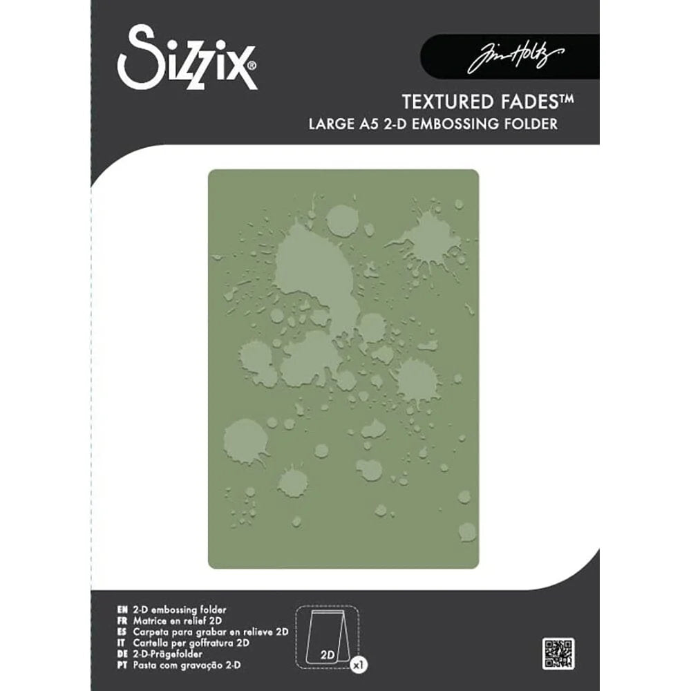Ink Splats - Large, A5 (6in x 8.5in) ... Texture Fades Embossing Folder ... by Tim Holtz and Sizzix (no.667246). Create dimension and texture in your artwork using embossed designs on cards, journal pages, bookmaking, book covers, papercrafts and visual creative arts. Size : A5 (6" x 8 1/2", 15cm x 21.5cm). This versatile design featuring wonderful organic realistic splatters over the whole area to inspire you to be creative and make whatever makes you smile,