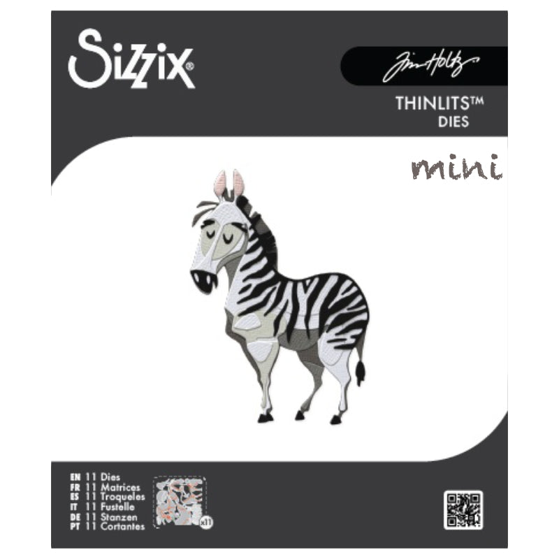 Winifred the Zebra, Mini - Sizzix Colorize Thinlits die cutting templates by Tim Holtz. Create fun colourful animals for your pages, cards, tags, scrapbook pages, all kinds of excuses to make more art in any theme, colour, pattern or texture! This fun stripy friend is approx 2 3/4" x 3 7/8" in size (no.667218).