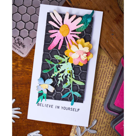 Floristry - Sidekick SideOrder Set ... by Tim Holtz, made by Sizzix - Thinlits Die Cutting Templates and Texture Fades Embossing Folder for use in mixed media, planners, journaling, cardmaking, scrapbooking and papercrafts (no.666872). Set includes 11 (eleven) dies, 1 embossing folder. Example of use.