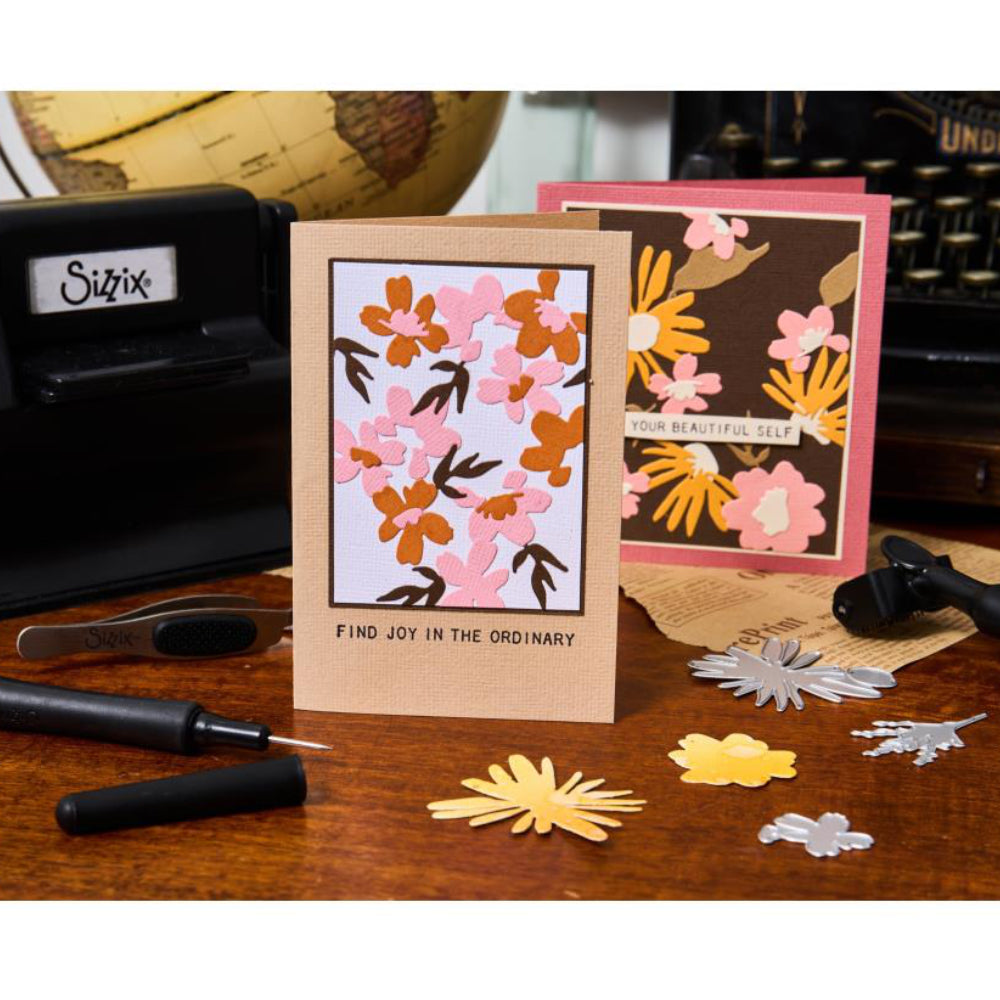 Floristry - Sidekick SideOrder Set ... by Tim Holtz, made by Sizzix - Thinlits Die Cutting Templates and Texture Fades Embossing Folder for use in mixed media, planners, journaling, cardmaking, scrapbooking and papercrafts (no.666872). Set includes 11 (eleven) dies, 1 embossing folder. Example of use.